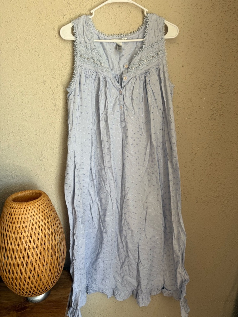 Light Blue Embroidered Cotton Nightgown Dress
